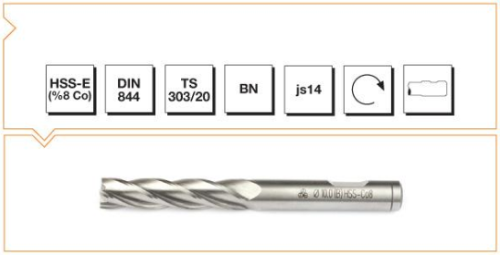 HSS - E (%8Co) DIN 844 BN Silindirik Saplı Parmak Freze - UZUN