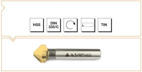 HSS DIN 335/C 3 Ağızlı Silindirik Saplı Havşa Freze - 90° TIN KAPLI