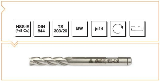 HSS - E (%8Co) DIN 844 B/W Silindirik Saplı Parmak Freze - UZUN