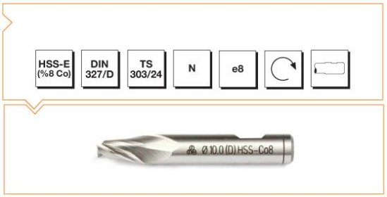 HSS - E (%8Co) DIN 327/D Silindirik Saplı Delik Freze