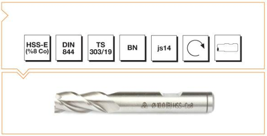 HSS - E (%8Co) DIN 844 BN Silindirik Saplı Parmak Freze - KISA