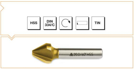 HSS DIN 334/C 3 Ağızlı Silindirik Saplı Havşa Freze - 60° - TIN KAPLI