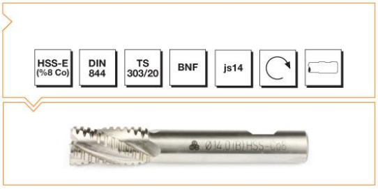 HSS - E (%8Co) DIN 844 B/NF Silindirik Saplı Parmak Freze - KISA